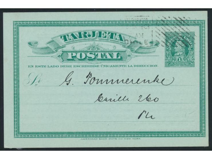 Orts- Ganzsache 1 ct. grün, Stempel Valparaiso 1903, rückseitig &nbsp;Zudruck Deutscher Musikverein &nbsp;für ein Konzert &qu