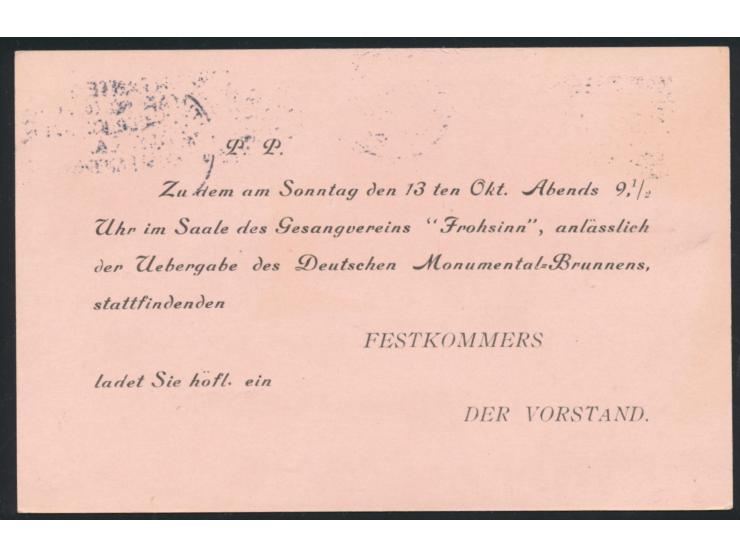 rote Ganzsache 2 Ct., Maschinenstempel Santiago "Il Importante ..."  10.10.1912, rückseitig Zudruck des Gesangvereins "Frohsi