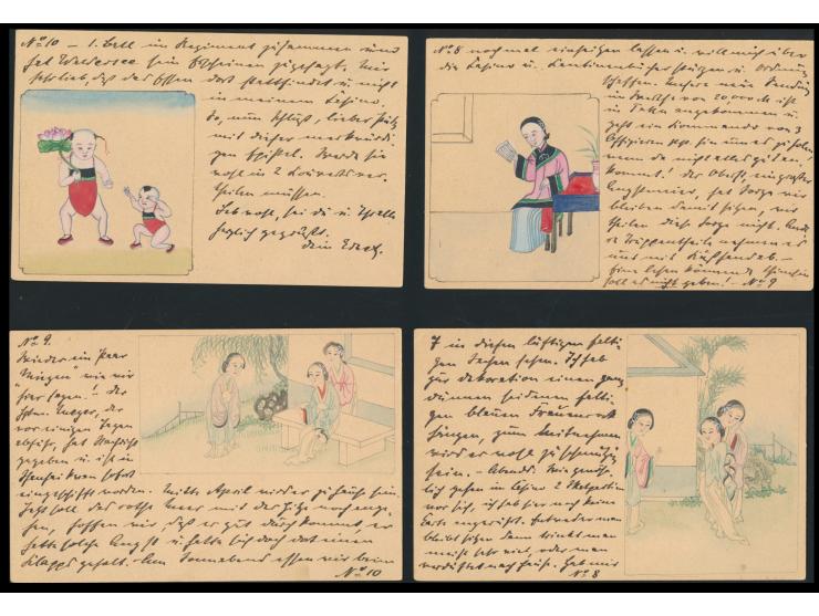 8 nummerierte deutsche  Feldpost-Vordruckkarten  aus einer Serie ("Brief in Postkarten") von 10 Karten (Nr. 3 und 5 fehlen) m