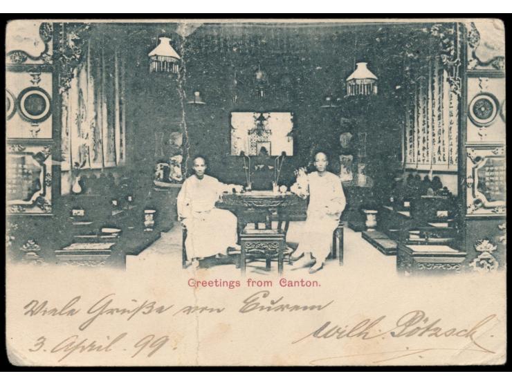 Doppelfrankatur  China C.I.P. 4 C. mit  Dollarstempel Canton  3.4.99 und 2 x Hongkong 2 C. mit Stempel Hongkong 4.4.99 auf An