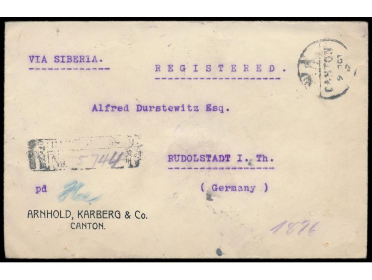 Republik:  C.I.P. 4 x 1/2 C., 3 x 1 C., 2 C., 2 x 3 C. und 7 C. mit kurzem Aufdruck rückseitig auf  Einschreibbrief  nach Deu