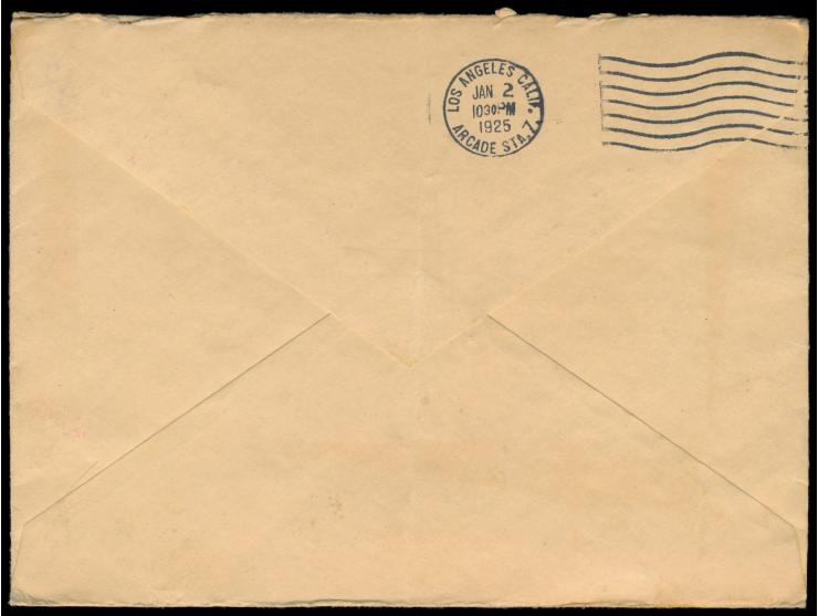 5 x 1 C. und 5 C. Dschunke mit  Maschinenstempel Shanghai  2.12.24 auf Brief nach USA, Ankunftstempel Los Angeles 2.1.1925, s