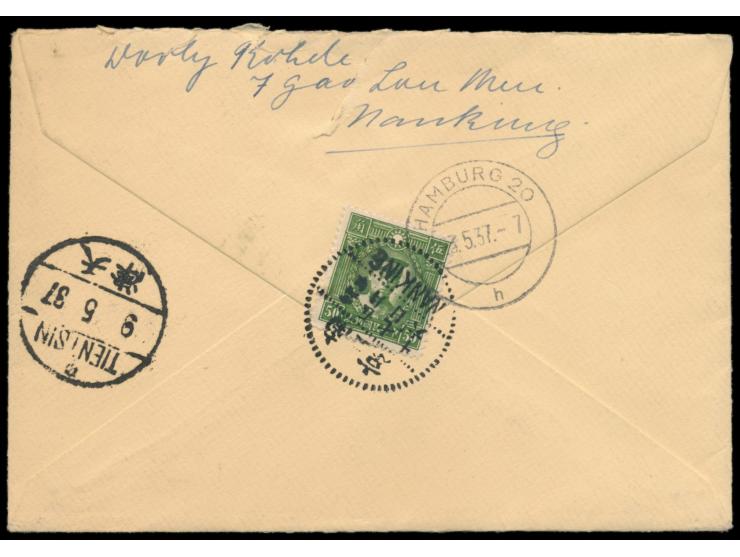 50 C. Märtyrer rückseitig auf &nbsp;Einschreibbrief &nbsp;mit Stempel &nbsp;Nanking &nbsp;nach Deutschland, Blanko-R-Zettel m