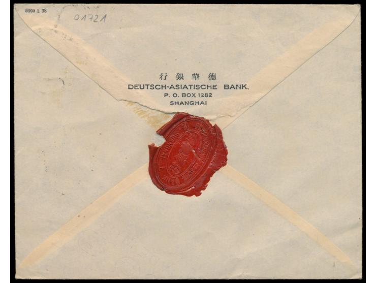 50 C. Märtyrer mit  Perfin "D.A. / B."  auf  Einschreibbrief  mit Stempel  Shanghai  12.3.38 via Sibirien nach Österreich, zw
