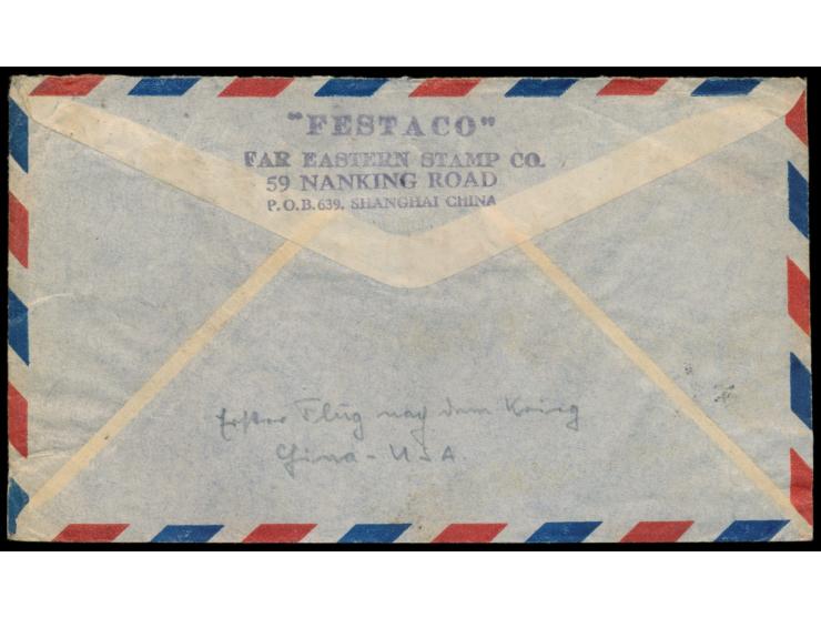 PANAM-Erstflug nach USA  7.6.1947: 2 Luftpostbriefe mit Sonderstempel nach New York bzw. Guam, 1 x Einzelfrankatur Sun Yatsen
