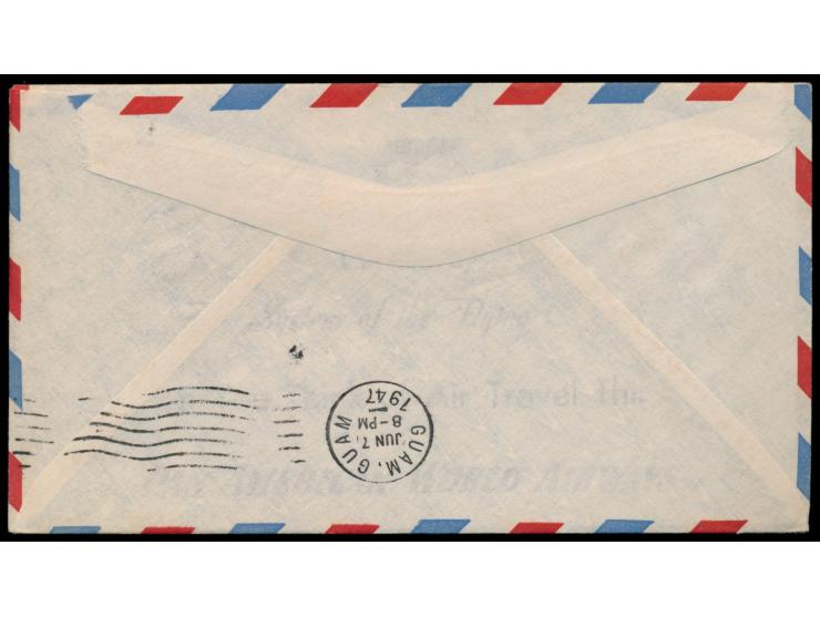 PANAM-Erstflug nach USA  7.6.1947: 2 Luftpostbriefe mit Sonderstempel nach New York bzw. Guam, 1 x Einzelfrankatur Sun Yatsen