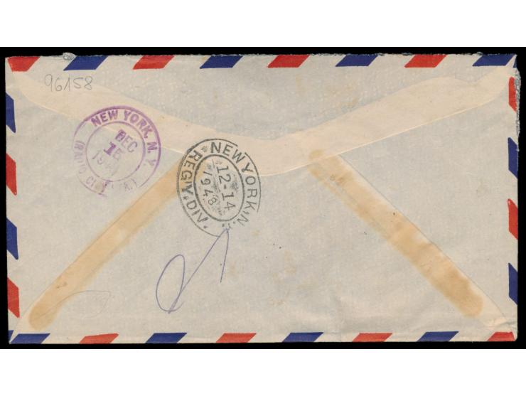 Neue Gold-Währung:  2 x 5 $ auf 2 $ auf  Luftpost-Einschreibbrief  nach USA, Stempel  Shanghai  9.12.48, Ankunftstempel New Y