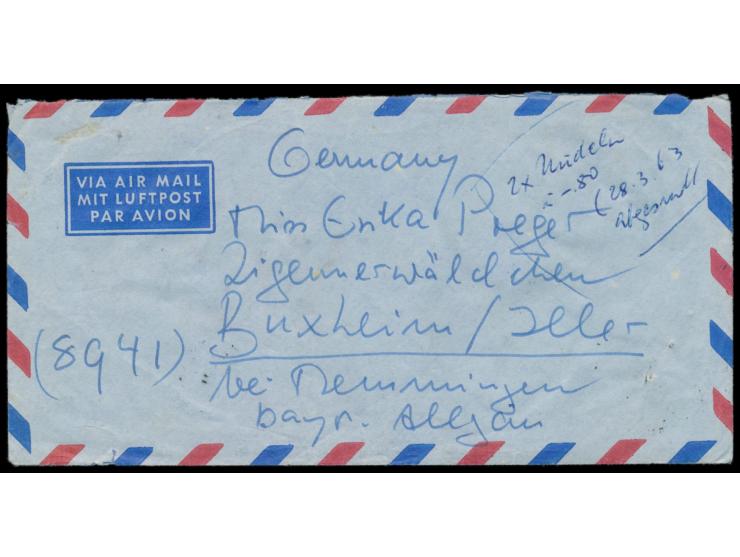 40. Jahrestag der Gründung der KP Chinas 8 F. 10 F. und 20 F. (1961) mit Freimarken 4 F. und 10 F. rückseitig auf Luftpostbri