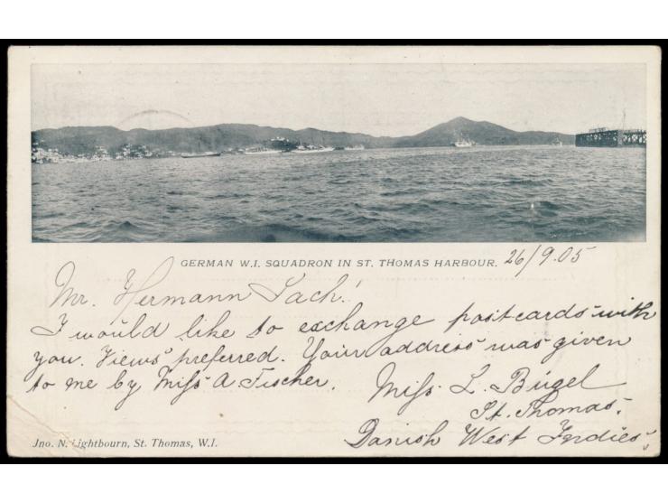 Dänisch-Westindien, &nbsp;Einzelfrankatur 10 Bit (Ausgabe 1905) mit Stempel St. Thomas 26.9.05 auf Ansichtskarte &nbsp;&quot;