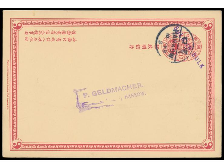 Ganzsache 1 C. (Han No. 2 a) mit violettem L1 &nbsp;Sold in Bulk, &nbsp;Stempel &nbsp;Hankow &nbsp;10.2.05, Ortskarte mit ges