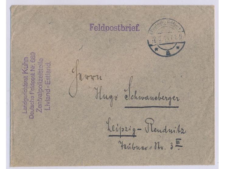 Deutsche Besetzung:  Feldpostbrief mit Stempel  Deutsche Feldpost a  12.6.18 und vorderseitigem Absenderstempel "Landgerichts