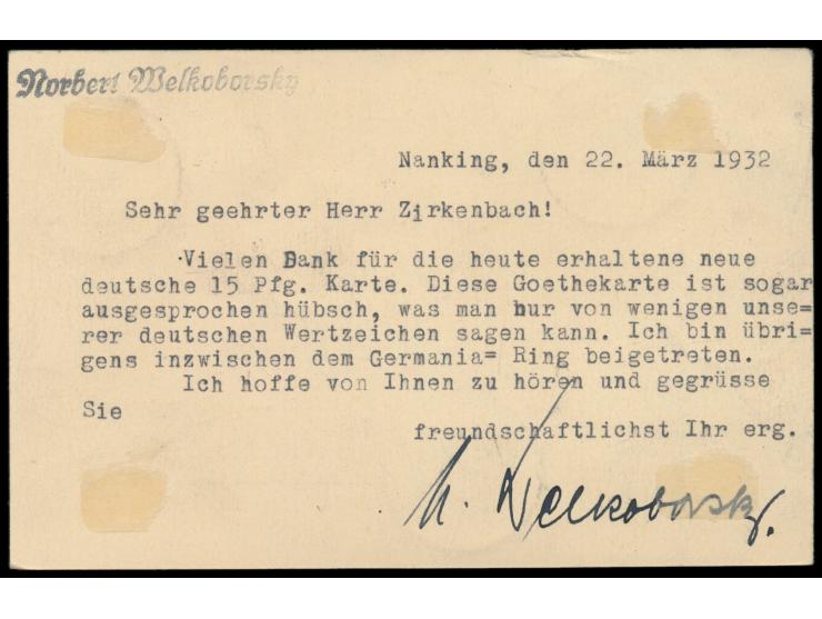 Ganzsache Dschunke 6 C. (Han No. 22), zufrankiert mit 6 Marken als  Einschreiben  nach Deutschland, Gesamtfrankatur 40 C., po