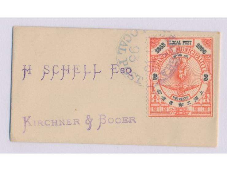 Shanghai,  Local Post  2 C Jubiläum  (50. Jahrestag der ersten europäischen Niederlassung am 11.11.1893) auf Ortsbrief mit ge