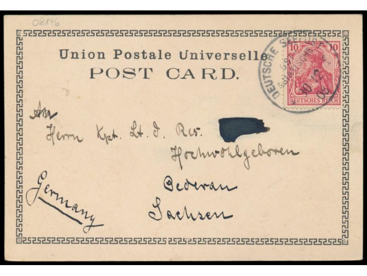 Ansichtskarte (Kleinformat) "Greetings from Hongkong" (Hongkong from the Peak) , ohne Verlagsangabe, Frankatur Deutsches Reic