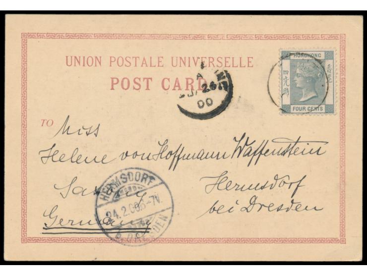 Ansichtskarte (Kleinformat)  "Greetings from Canton" (Hafen),  Frankatur QV 4 C., undeutlicher Stempel (Canton), nach Deutsch