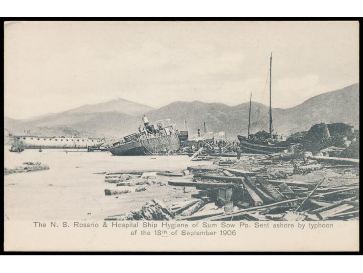 Ansichtskarte  The N. S. Rosario &amp; Hospital Ship Hygiene of Sum Sow Po. Sent ashore by typhoon of the 18th of September 1