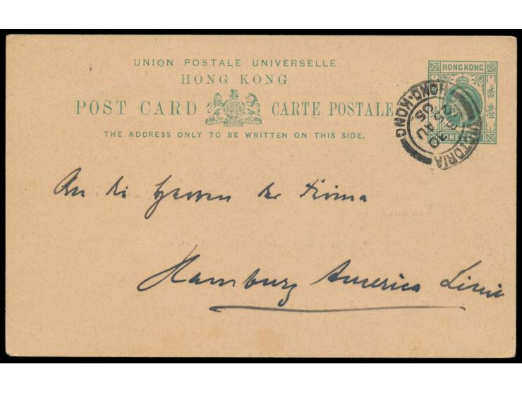 Ganzsache KE 1 C. mit rückseitigem Zudruck  "Deutsche Kirchen- und Schulgemeinde in Hongkong. ..." , Stempel Victoria Hong-Ko