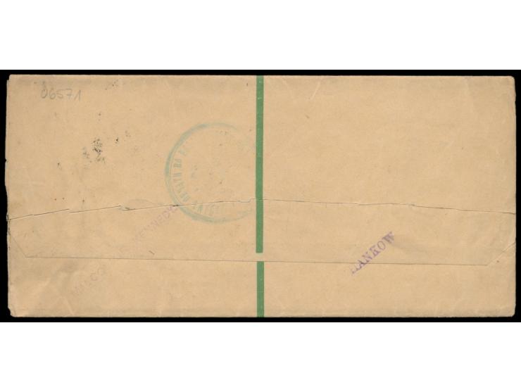 Russische Post,  Ganzsachen-Streifband 2 Kop. mit rotem Kitai-Aufdruck, Stempel  Hankow a  11.9.06, nach Prag, rückseitig grü