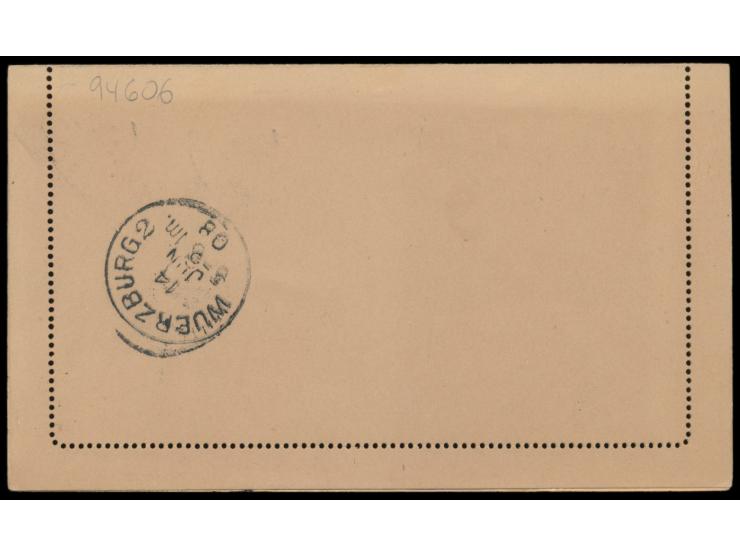 Russische Post,  Kartenbrief 7 Kop. mit rotem Kitai-Aufdruck und Zusatzfrankatur 3 Kop. "Kitai" nach Deutschland, Stempel  Ti