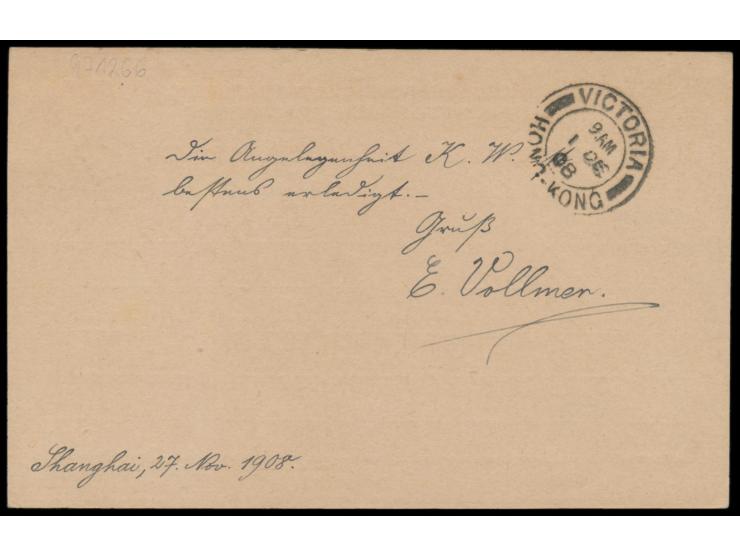 Russische Post, &nbsp;Ganzsache 4 Kop. mit schwarzem Kitai-Aufdruck, 2 x Stempel &nbsp;Shanghai Poste Russe a &nbsp;28.11.08,