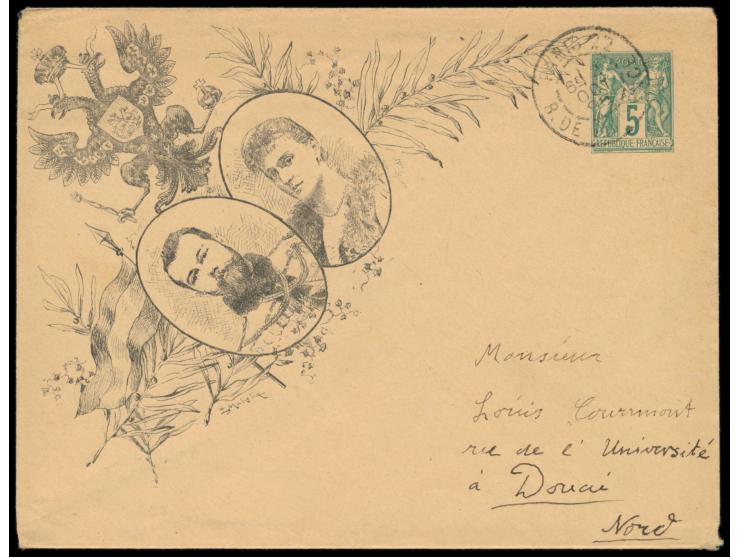 Besuch des Russischen Herrscherpaares 1896:  Ganzsachenumschlag 5 C. mit vorderseitigem Bildzudruck, Stempel Paris 2.10.96, n