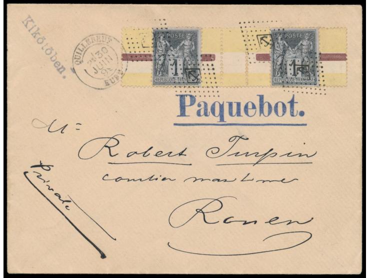 2 x 1 C. Sage mit  Ankerstempel  und Stempel  Quillebeuf / Eure  30.6.99 auf Drucksache nach Rouen, ungarischer L1 "Kikötöben