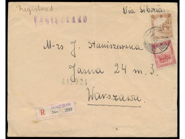 6 F. und 30 F. auf  Einschreibbrief  mit Stempel  Harbin / Manchoukuo  11.5.40 via Sibirien nach Warschau im deutschbesetzten