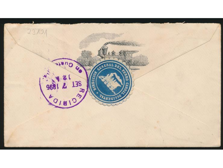 Dienstumschlag  ... Ferro Carril Occidental ..  mit gedruckter  Lokomotive  auf der Briefklappe, rückseitig blaue Prägedruck-