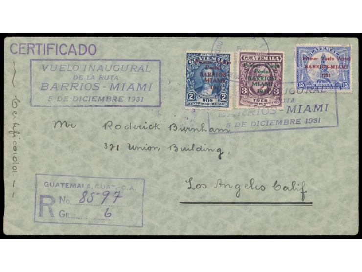 Erstflug Barrios - Miami 1931: &nbsp;komplette Sonderausgabe vorderseitig und Zwangszuschlagsmarke und Spendenmarken rückseit