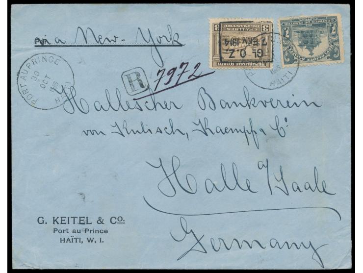 Ausgabe 1906 7 C. und Ausgabe 1914 3 C. braun (G.O.Z.-Aufdruck) auf Einschreibbrief mit Stempel  Port auf Prince  30.10.1915 