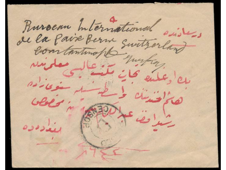 5 x  Indien I.E.F.  1/2 Anna rückseitig auf Brief mit Stempel  Bagdad  19.8.18 in die Schweiz, indischer Zensurstempel "Passe