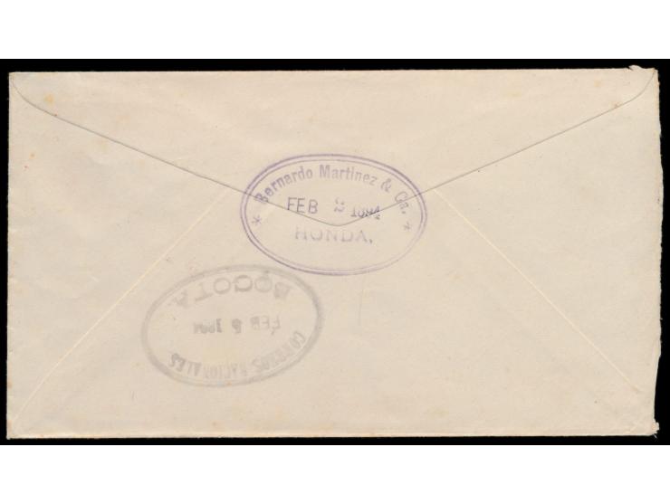 Brief mit rotem Stempel &nbsp;Honda &nbsp;2.2.1894 nach Bogota, wegen Markenmangel handschriftlicher Vermerk &nbsp;&quot;No h