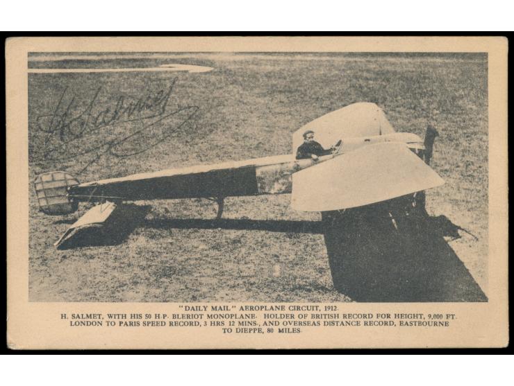 Henri Salmet,  französischer Flugpionier (1778 - 1954), Unterschrift bildseitig auf englischer Ansichtskarte  "Daily Mail" Ae