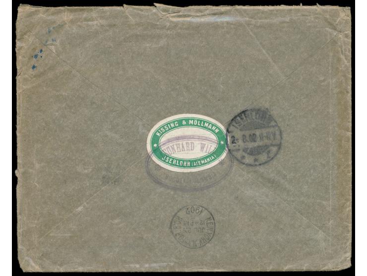 Brief mit 7 Marken verschiedener Wappen-Ausgaben nach Deutschland, entwertet mit Schiffstempel  Alleghany  (4 Abschläge), Z2 