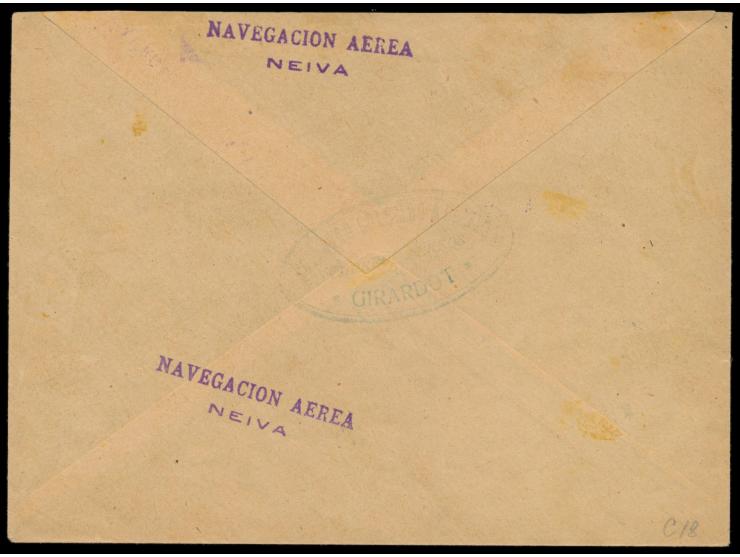 Neiva-Notausgabe &nbsp;10 C. (Type II) auf 50 C. grün (unten ungezähnt) mit Ovalstempel (schwach) und L2 &quot;Navegacion Aer
