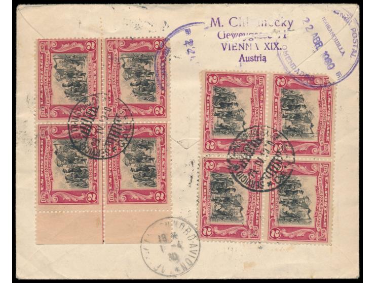 Österreich &nbsp;30 g und 1 S Flugpost in Kombination mit ungültiger USA-Frankatur 10 x 2 C. und &nbsp;Kolumbien &nbsp;4 C. u