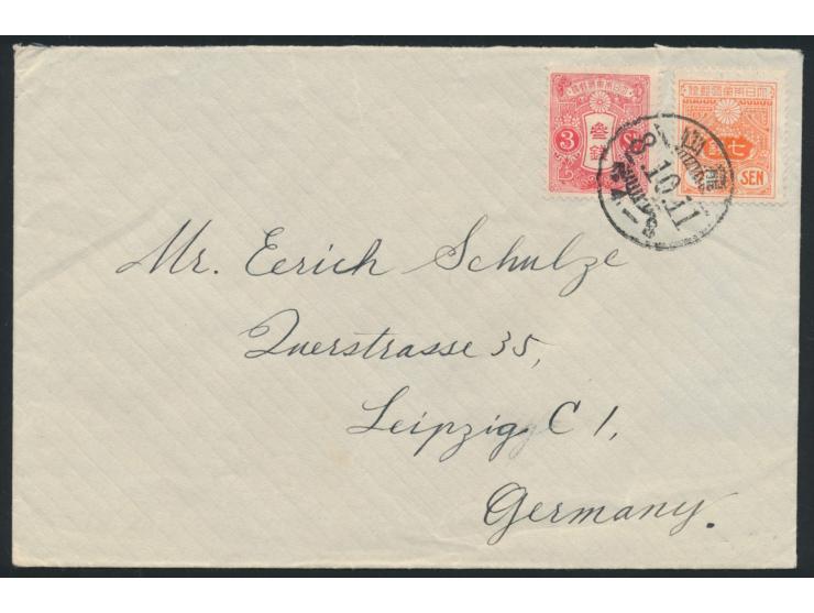Japan &nbsp;3 Sen und 7 Sen Tazawa auf Brief mit japanischem Stempel &nbsp;Chemulpo &nbsp;11.10.8 (1920) nach Deutschland
Sti