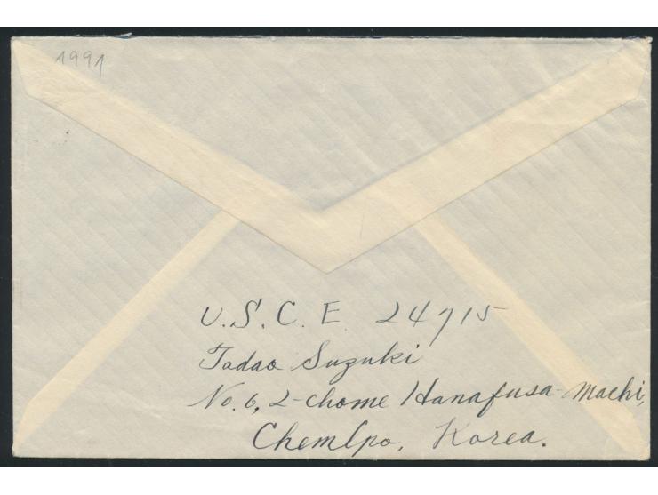 Japan &nbsp;3 Sen und 7 Sen Tazawa auf Brief mit japanischem Stempel &nbsp;Chemulpo &nbsp;11.10.8 (1920) nach Deutschland
Sti