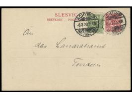 seltener Stempel  Achtrup (Kr. Tondern)  8.3.20 auf Ganzsache 10 Pf. mit Zusatzfrankatur 5 Pf. nach Tondern, 2 Abschläge, Bed