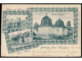 Dreibild-Ansichtskarte  Singapore: Mohamedan Mosque, Chinese Temple, Hindoo Temple,  Verlag C. A. Ribeiro &amp; C., Singapore