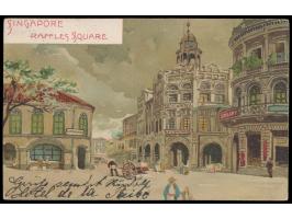 Singapore,  dekorative Ansichtskarte  Raffles Square,  Frankatur sauber abgelöst, 1906 nach Deutschland
