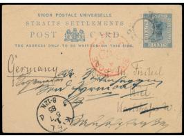 Ganzsache 3 C. aus Singapore mit undeutlichem Zweikreisstempel und rotem Stempel  Singapore Paid  4..6.85 nach Deutschland, A