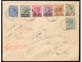 Straits Settlements:  Orts-Einschreibbrief mit sieben verschiedenen Marken, Stempel  Singapore  10.10.98 und R-Stempel, Ankun