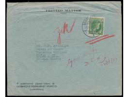 Luxemburg, &nbsp;35 Ct. auf Drucksache nach Kerian, Perak, Malaya States, Stempel Differdingen 3.6.37, rückseitig Ankunftstem