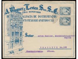 2 x 10 C. auf beidseitig bedrucktem  Reklameumschlag  "A. Wagner y Levien ...  Musica y Almacen de Instrumentos ..."  mit Abb