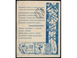 2 x 10 C. auf beidseitig bedrucktem  Reklameumschlag  "A. Wagner y Levien ...  Musica y Almacen de Instrumentos ..."  mit Abb