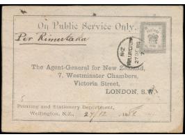 Adresszettel des Printing and Stationery Department, Wellington &nbsp;mit Eindruck &quot;Postage Free&quot; an den Agent-Gene