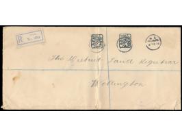 Absenderfreistempel  Modell Moss, Timaru No. 2,  Inschrift "Postage Paid N.Z." 1 d. und 3 d. und Stempel  Timaru  21.6.11 auf