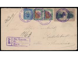 Einschreibbrief  mit Aufdruckausgabe 1913: 2 C. auf 50 C. (Mängel), 2 x 2 C. auf 35 C. und 2 x 5 C. auf 35 C. nach Deutschlan