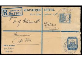 R-Ganzsachenumschlag 13 M. mit Zusatzfrankatur 13 M. nach Deutschland, Stempel  Mea Shearim Jerusalem  22.4.30, handschriftli